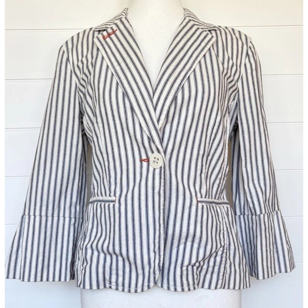Cabi Striped Cotton Peplum Blazer Jacket Cropped Womens Size 4 Nautical Coastal